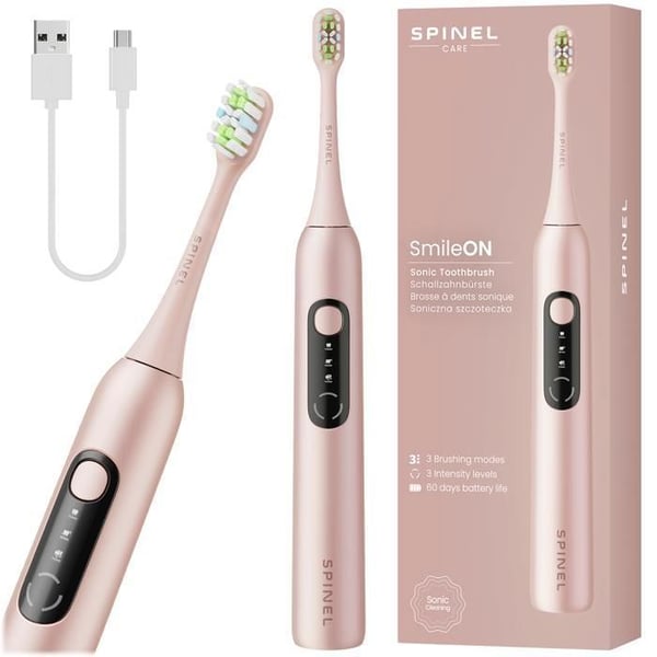 Sonic tandborste - Spinel - SmileON - 3 lägen - Uppladdningsbar USB-C - Autonomi 60 dagar - Rosa