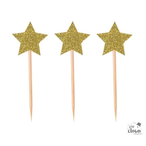 Piques déco - P'TIT Clown - re21221 - Set 12 - Glittrande Stjärna Guld - 7,5 cm Piques déco - P'TIT Clown - re21221 - Set 12 - Glittrande Stjärna Guld - 7,5 cm