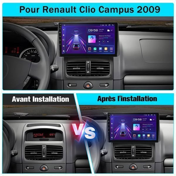 AWESAFE Autoradio Android 13 4Go+64Go Renault Clio 2 Campus 2009 9'' Kosketusnäyttö Carplay GPS Android Auto