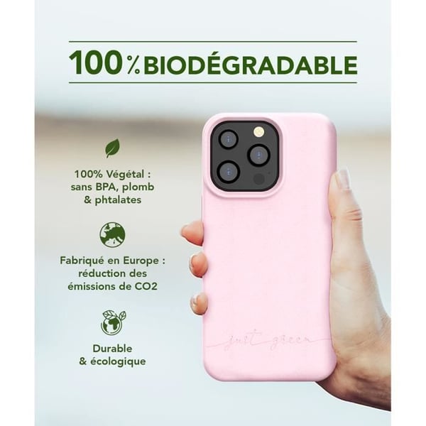 Fodral - Just Green - iPhone 13 Pro - Biologiskt nedbrytbar - Rosa - Mjuk - Matt