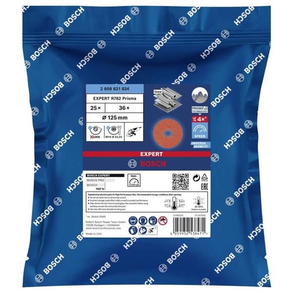 Fiberskiva - BOSCH PROFESSIONAL - Prisma X R782 - Ø125 mm - Korn 36 - Förpackning med 25 stycken