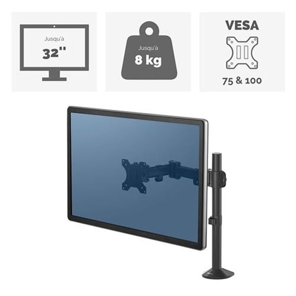 Skärmstöd - Fellowes - Reflex - Svart - Kompatibel med alla skärmar - Förbättrad arbetskomfort