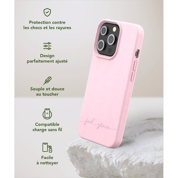 Fodral - Just Green - iPhone 13 Pro - Biologiskt nedbrytbar - Rosa - Mjuk - Matt