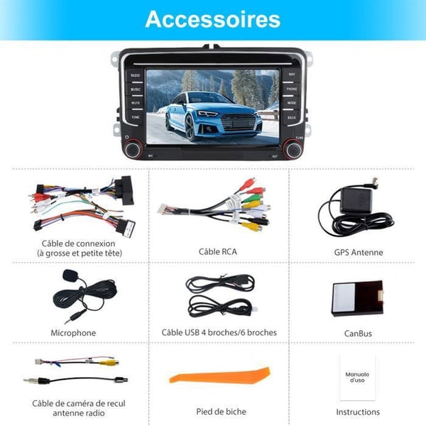 AWESAFE Autoradio Android 13 för VW Polo Passat Skoda Golf Seat 1Go+32Go med 7'' Touchscreen Carplay Android Auto RDS GPS