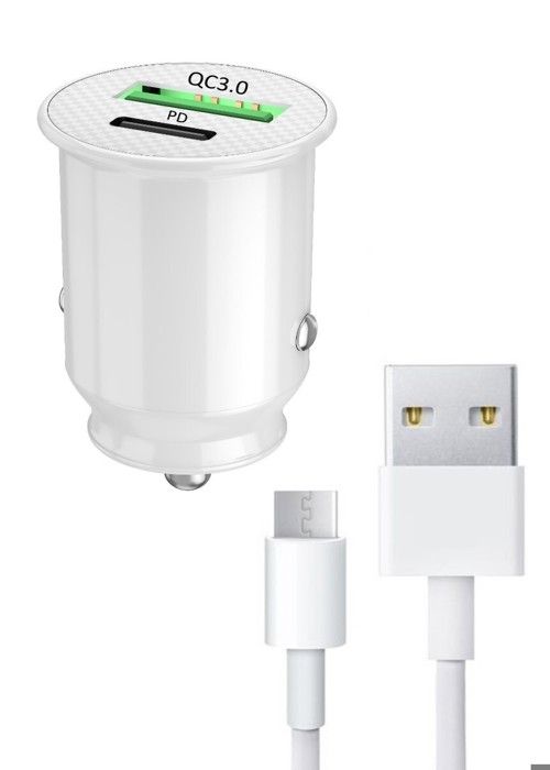 Bil-laddare - PH26 - BLU G34 - 30W PD & QC 3.0 - 2 USB-portar - Typ C-kabel inkluderad