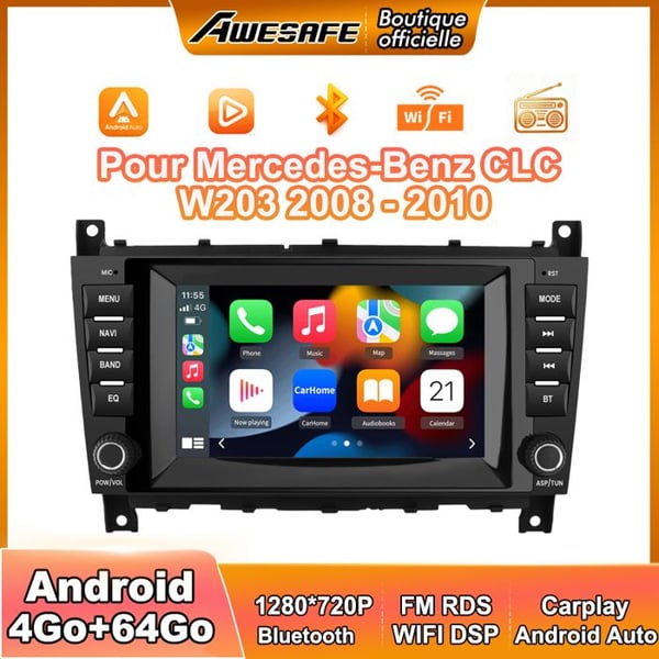 AWESAFE 4G Autoradio Android 13 för Mercedes-Benz CLC W203 (2008-2010) CLK W209 (2005-2011) 4Go+64Go 8'' Skärm Android Auto Carplay