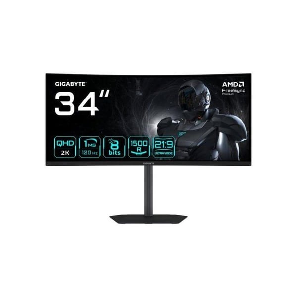 Skärm - GIGABYTE - GS34WQCA - 34" UltraWide QHD (3440x1440) - 120Hz - VA böjd 1ms FreeSync Premium HDR10