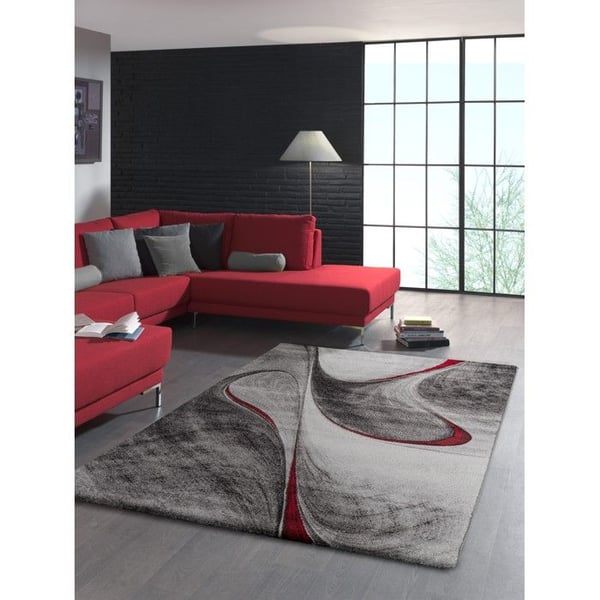 Modern abstrakt matta med flytande effekt, tät sammet 13 mm, samtida vardagsrum (Dimension: 120x170 cm - Färg: Röd)