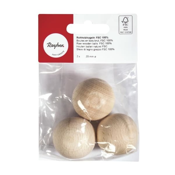 Träkulor - FSC 100% - 35 mm - 3 stycken - Beige - Dekorativa föremål
