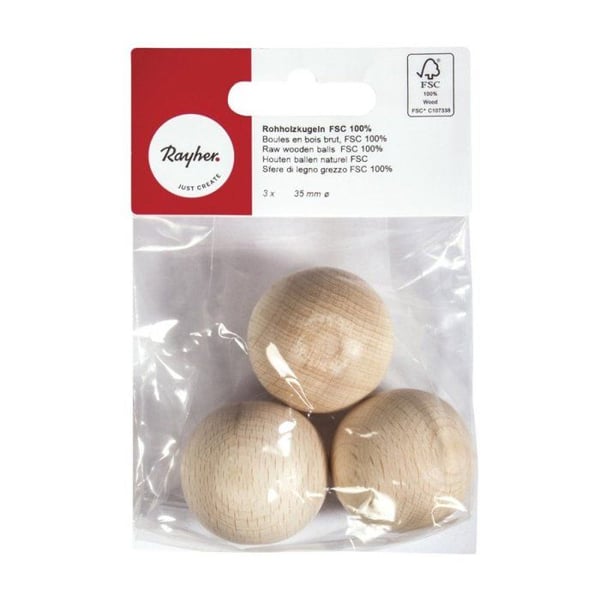 Träkulor - FSC 100% - 35 mm - 3 stycken - Beige - Dekorativa föremål