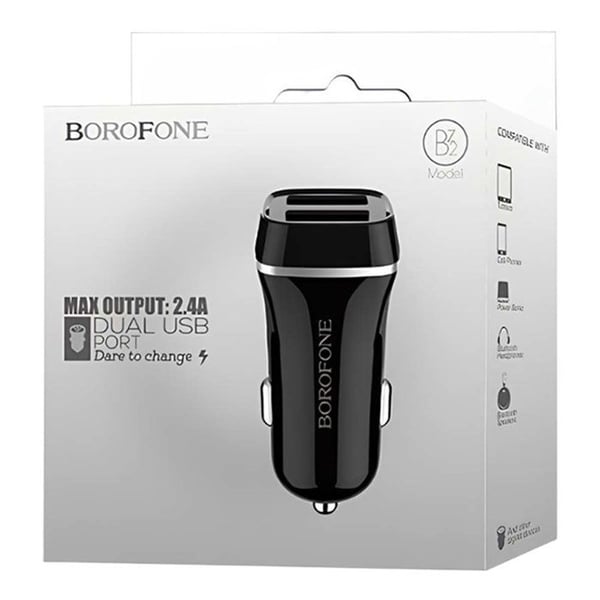 Bil-laddare med 2 USB-A-portar Lätt och Kompakt Borofone Svart