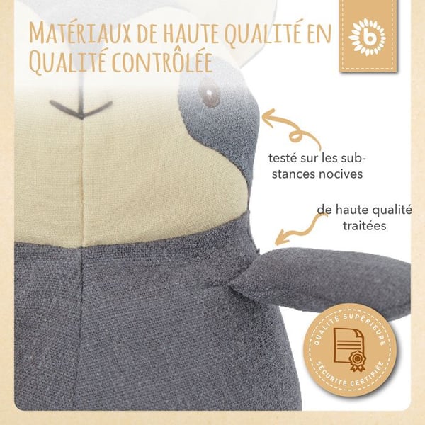 Doudou - BIECO - Tvättbjörn - Lin & Bomull - 18 cm - Handtvättbar