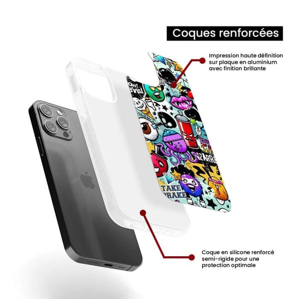 Förstärkt silikonfodral med tryck kompatibelt med Apple iPhone 15 Plus Graffiti 2