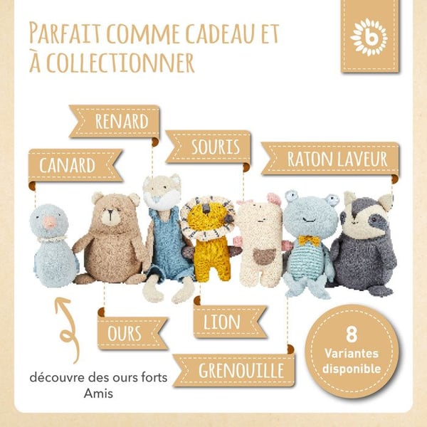 Doudou - BIECO - Tvättbjörn - Lin & Bomull - 18 cm - Handtvättbar