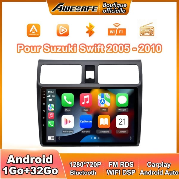 AWESAFE Android 13 bilradio för Suzuki Swift (2005-2010) 1Go+32Go med 10'' pekskärm Carplay Android Auto GPS Bluetooth