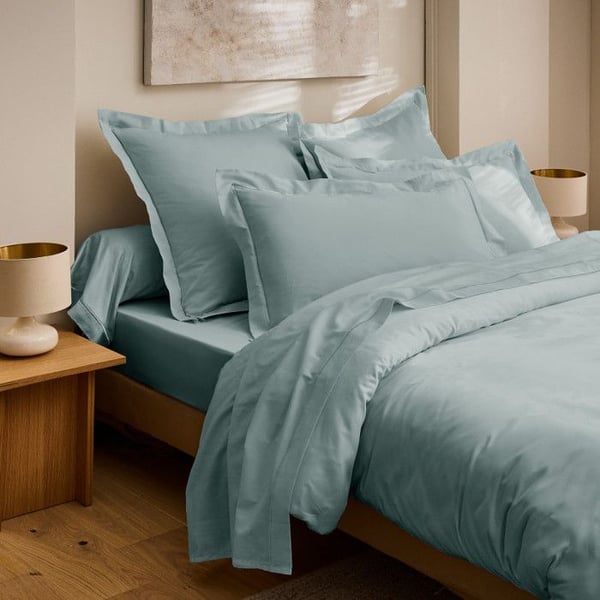 Drap Housse "Prestige" 100% Satin av kammad bomull 120 trådar/cm² Ren bomull - Prestige Céladon - 200 x 200 cm med 30 cm mulet