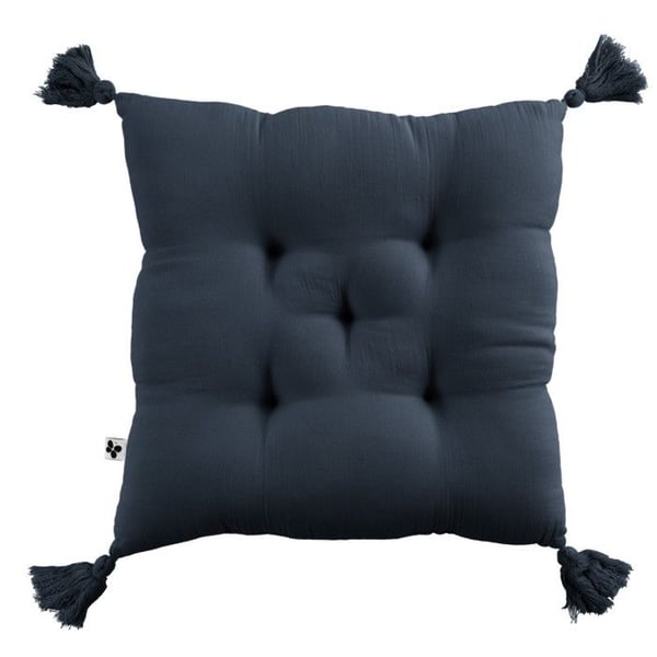 5-punkts vadderad kudde med pompoms "Gaïa" 40 x 40 cm "Cotton Gauze" - Gaïa Minuit