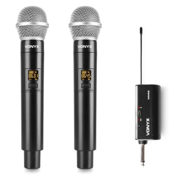 Trådlös mikrofon - VONYX - WM552 - 2 handmikrofoner - 10 kanaler - Färg svart Trådlös mikrofon - VONYX - WM552 - 2 handmikrofoner - 10 kanaler - Färg svart