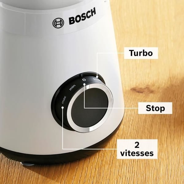 Blender VitaPower - BOSCH - MMB6141W - 1200 W - 30000 trs/min - 2 hastigheder + turbo - Skål 2 L - 4 aftagelige knive - Hvid