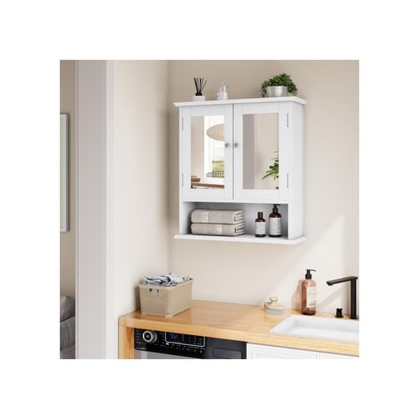 Toalett skåp - MUVOE - Vit spegel - Justerbara hyllor - Väggmontering - Modern design