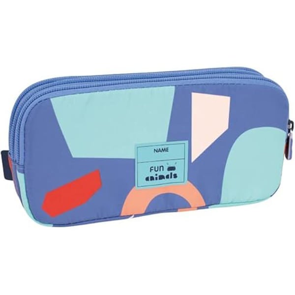 Trousse - MILAN® - Roliga Djur - 3 Fack - Syntetisk - Blå/Turkos