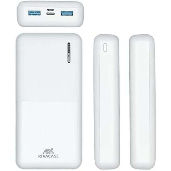 Power Bank - RIVACASE VA2572 - 20000 mAh - Hvid - USB