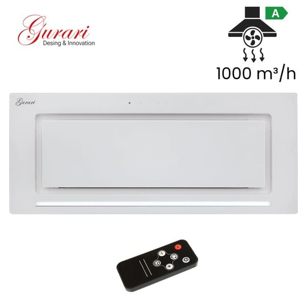 Inbyggd köksfläkt 90 cm GURARI GCH 217 + Fjärrkontroll • Klass A • Vit glas • Takfläkt 1000 m³/h