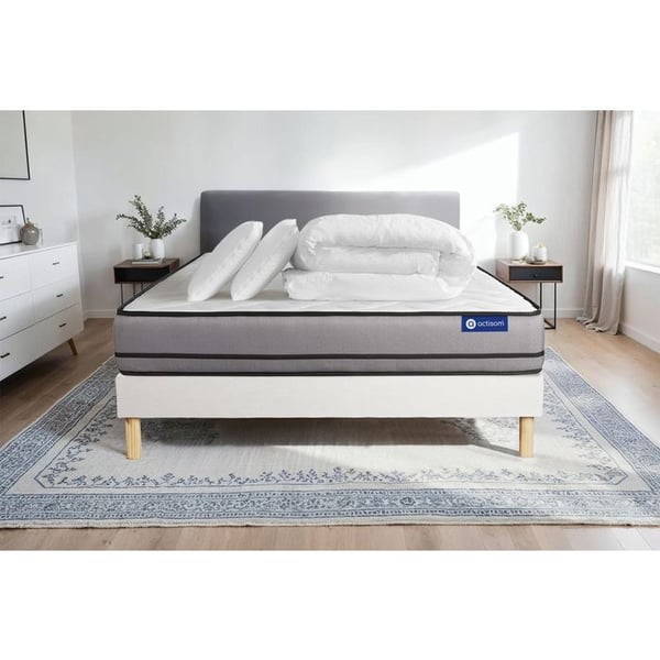 Komplett sängpaket 160x200 cm - Madrass + Sängbotten Vit (i kit) + 2 kuddar + Täcke - Actilatex N