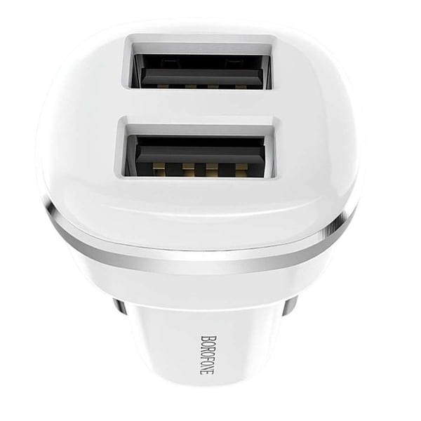 Bilens laddare med 2 USB-portar 2.4A kompakt och snabbladdning Borofone vit