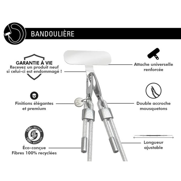 Bandolärtelefon - Force Case - Universell - Silver Paillette Snodd - Livstidsgaranti - Grå