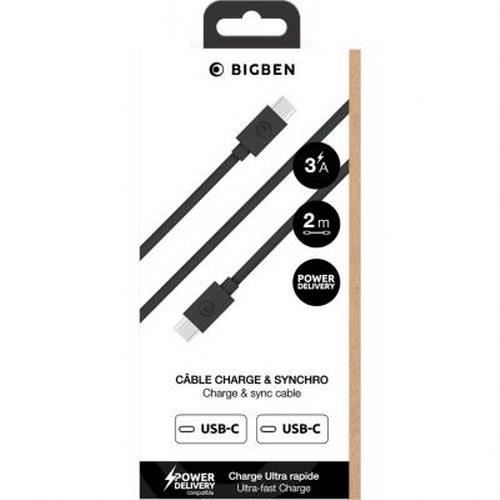 USB C-kabel - BigBen - 2m - Laddning 3A - Synkronisering - Svart