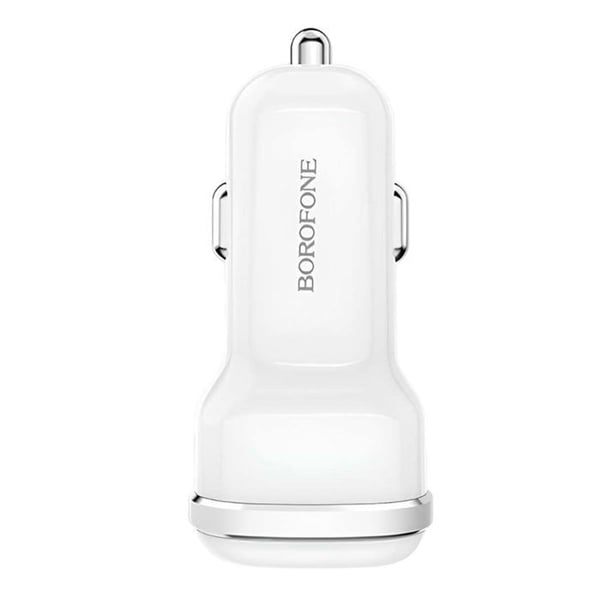 Bilens laddare med 2 USB-portar 2.4A kompakt och snabbladdning Borofone vit