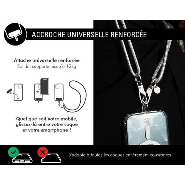 Bandolärtelefon - Force Case - Universell - Silver Paillette Snodd - Livstidsgaranti - Grå