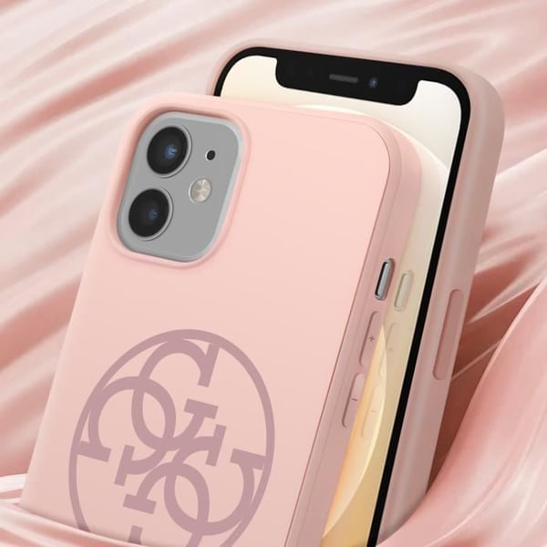 Tunt fodral för iPhone 12 Mini Soft Touch skärmtryckt insida Guess Powder Pink