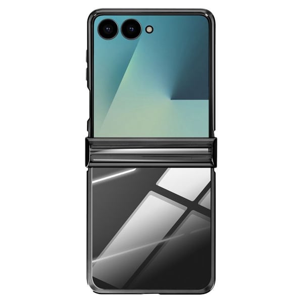 Skyddet för Galaxy Z Flip 7 med kromat finish och svart gångjärn.