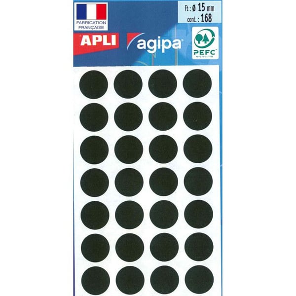 Signaldekaler - AGIPA - 15 mm - 168 stycken - Runda - Svart