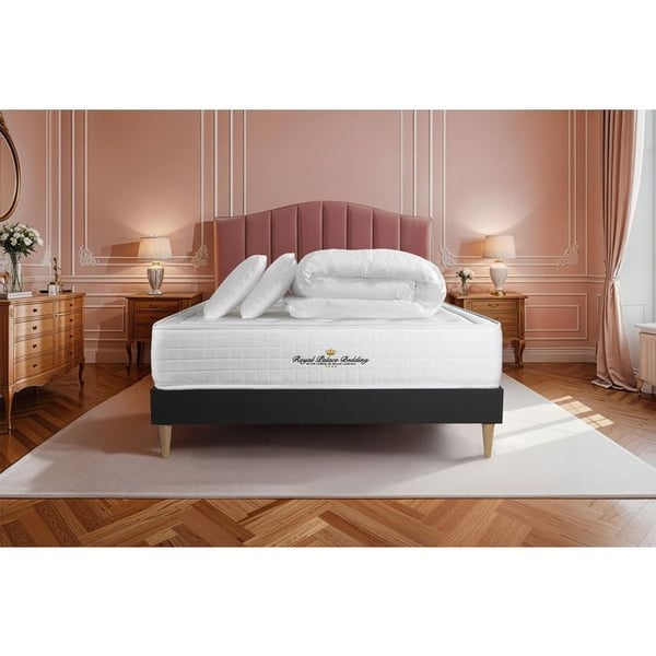 Pack madrass med minneskiva maxi tjocklek Buckingham 140x200cm sängram KIT + 2 kuddar + 1 täcke 240x220cm