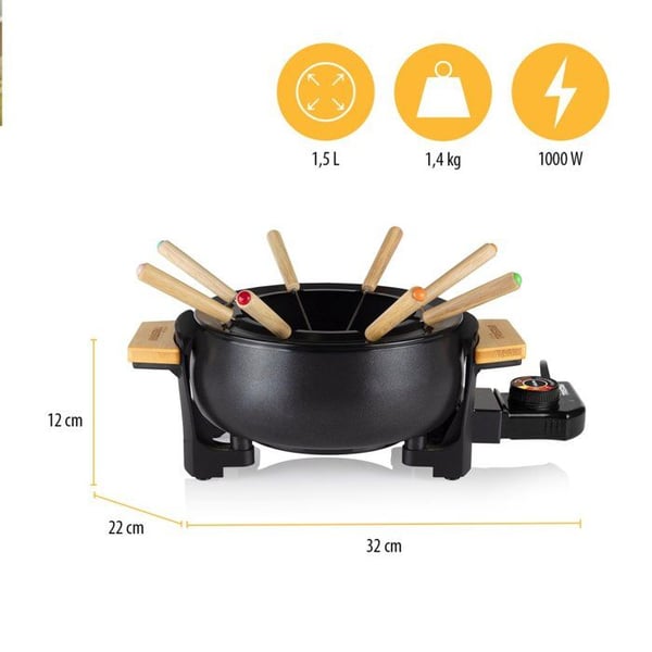Fondue-sæt i bambusfinish Tristar FO-1108 - Volumen på 1,5 L - Til 8 personer