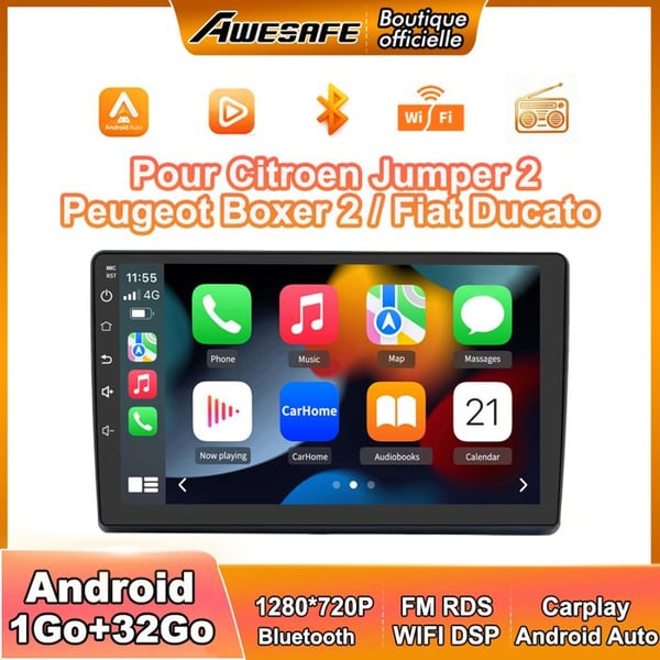 AWESAFE Autoradio Android 13 för Fiat Ducato (2006-2015) 1Go+32Go 9'' Touchskärm Bluetooth Carplay Android Auto GPS WiFi