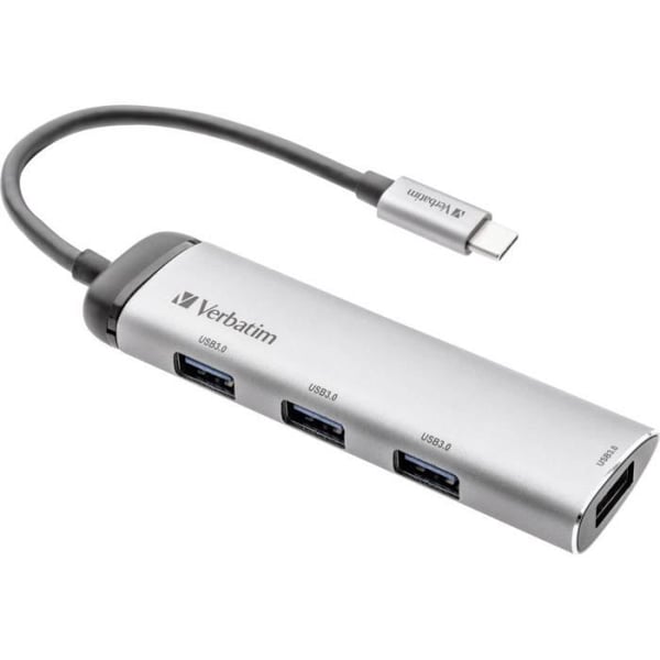 USB-C-hubb - Verbatim - 49147 - 4 portar USB 3.2 Gen 1 - Kompatibel med USB-C-tillbehör - Grå