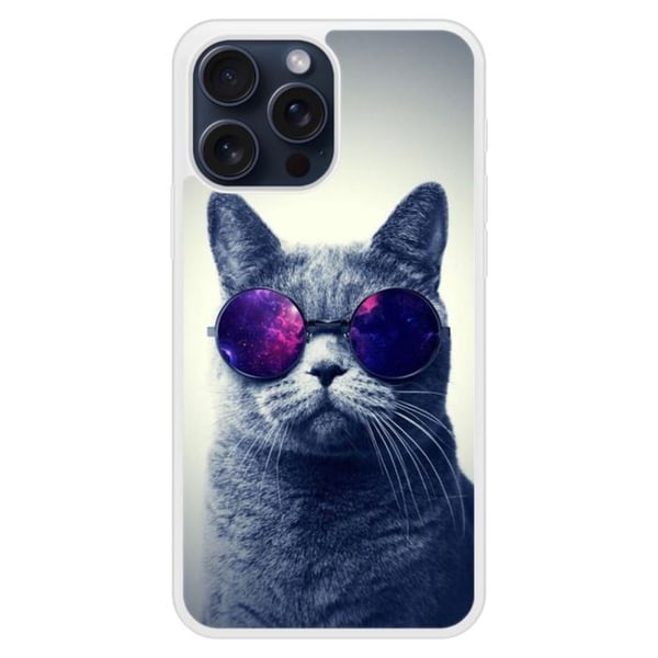 Förstärkt silikonfodral med tryck kompatibel med Apple iPhone 15 Pro Max Katt med glasögon