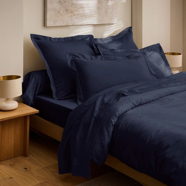 Drap Housse "Prestige" 100% Satin av kammad bomull 120 trådar/cm² Ren bomull - Prestige Blå Sammet - 200 x 200 cm med 30 cm gummiband
