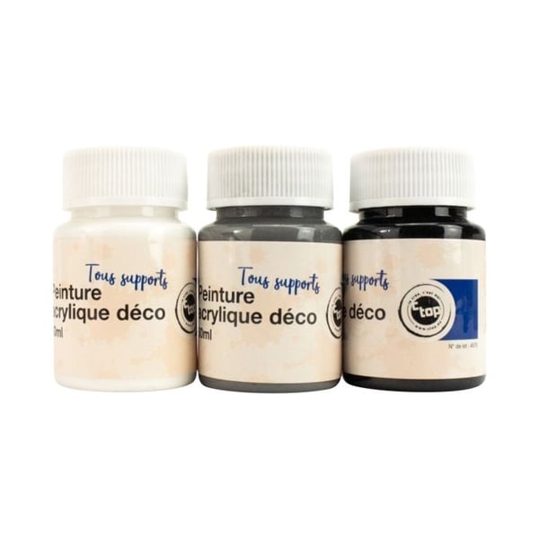 MégaCréa DIY - Akrylfärg 50ml 3 stycken Svart Vit Grå