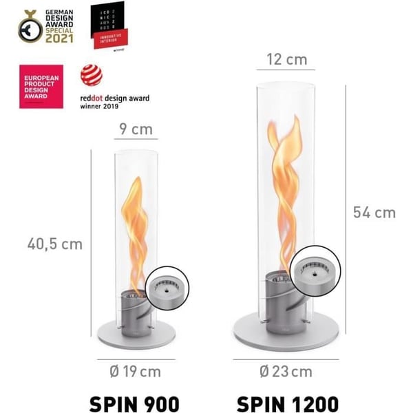 Bordskamin - HÖFATS - SPIN 900 - Grå - Bioetanol - Hög kvalitet