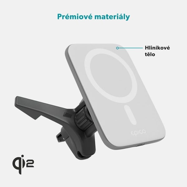Trådlös bil-laddare - EPICO - Qi2 Mag - Silver/Vitt - 15W - Magnetiskt stöd