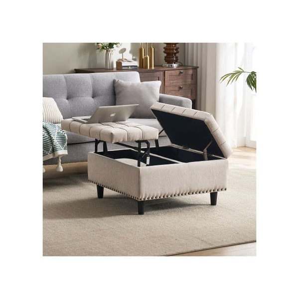 Opbevaringsbænk - MUVOE - Løftbar bænk - Blødt stof - Beige - 1 plads