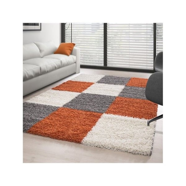 Tassel Shaggy mat med lång hög, rutigt i flera färger och storlekar att välja på (80x250 cm - Terra-Vit-Grå)