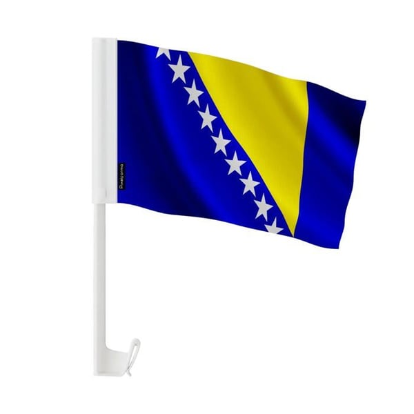 Flagga Bil Bosnien-Hercegovina – 14 x 21 cm – Polyester Tyg – Fäste för Fönster – 20 stycken – Pixelforma