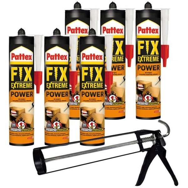 Monteringslim - Pattex - FIX Extreme Power 6x385ml - Pistol ingår - Stark vidhäftning 350kgm2