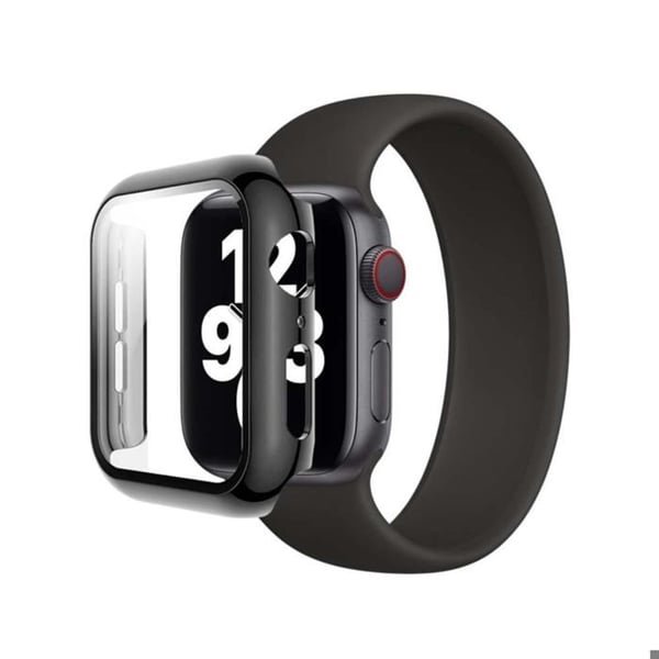 Fodral för Apple Watch 38mm Fullständigt skydd med härdat glas svart transparent